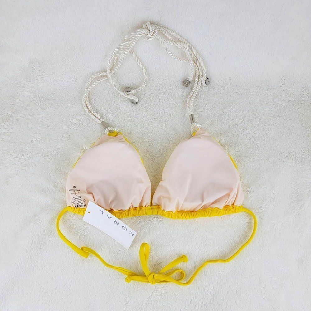 Koral By Ilana Kugel Bright Yellow Lined Rope Bikini Top Swimwear Size L - Picture 2 of 5